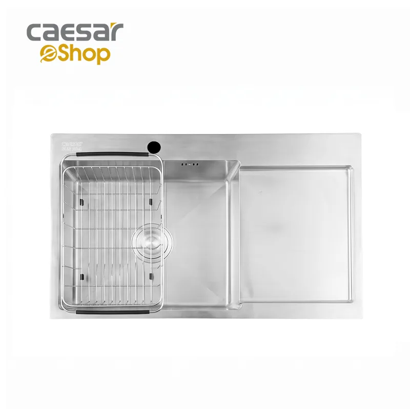 Chậu rửa chén inox 1 hộc có bàn ráo nước - KSH21H082SX Caesar — ảnh sản phẩm 1
