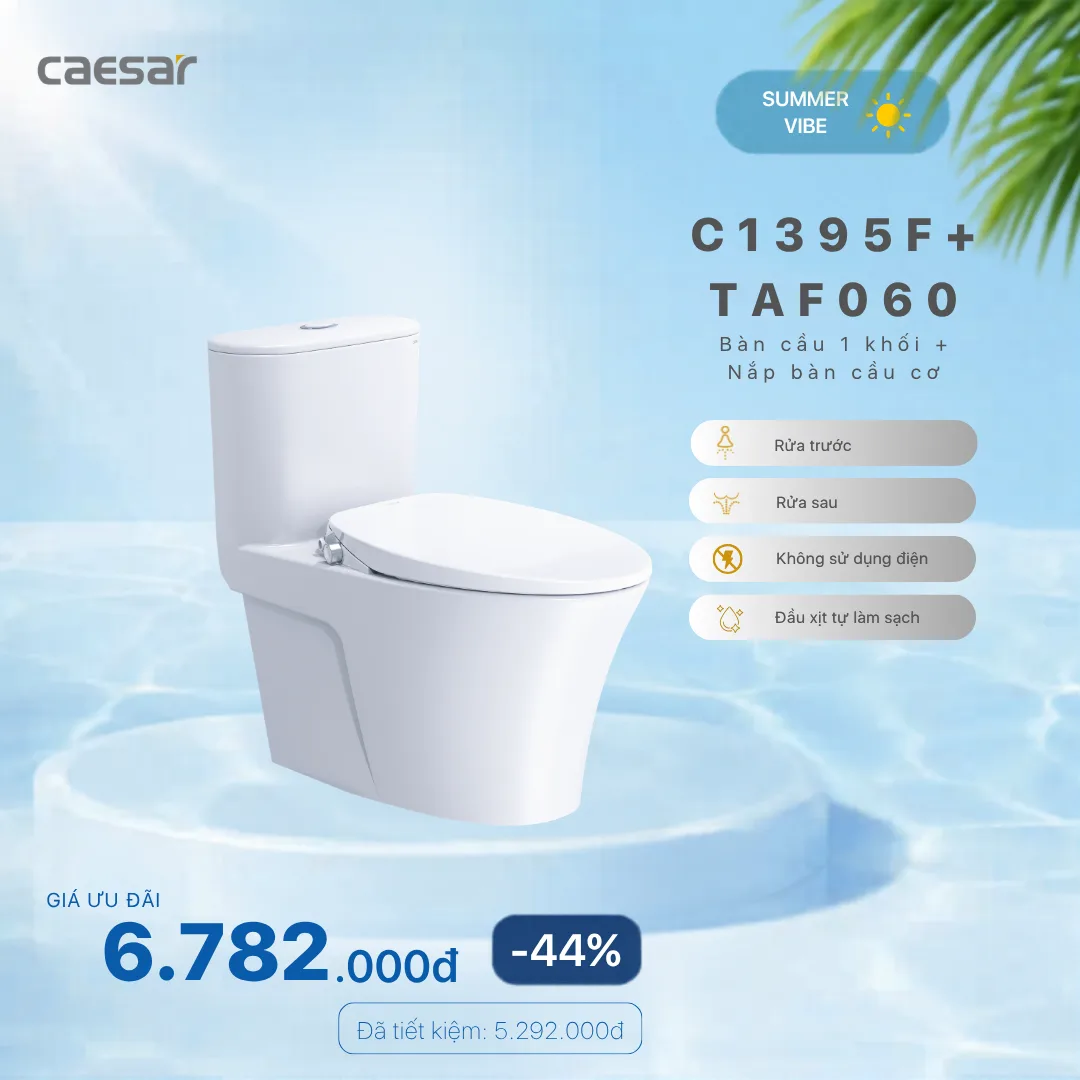 Khuyến mãi ưu đãi- Bàn Cầu Một Khối + Nắp Cơ Đa Năng - C1395F + TAF060 Caesar — ảnh sản phẩm 1